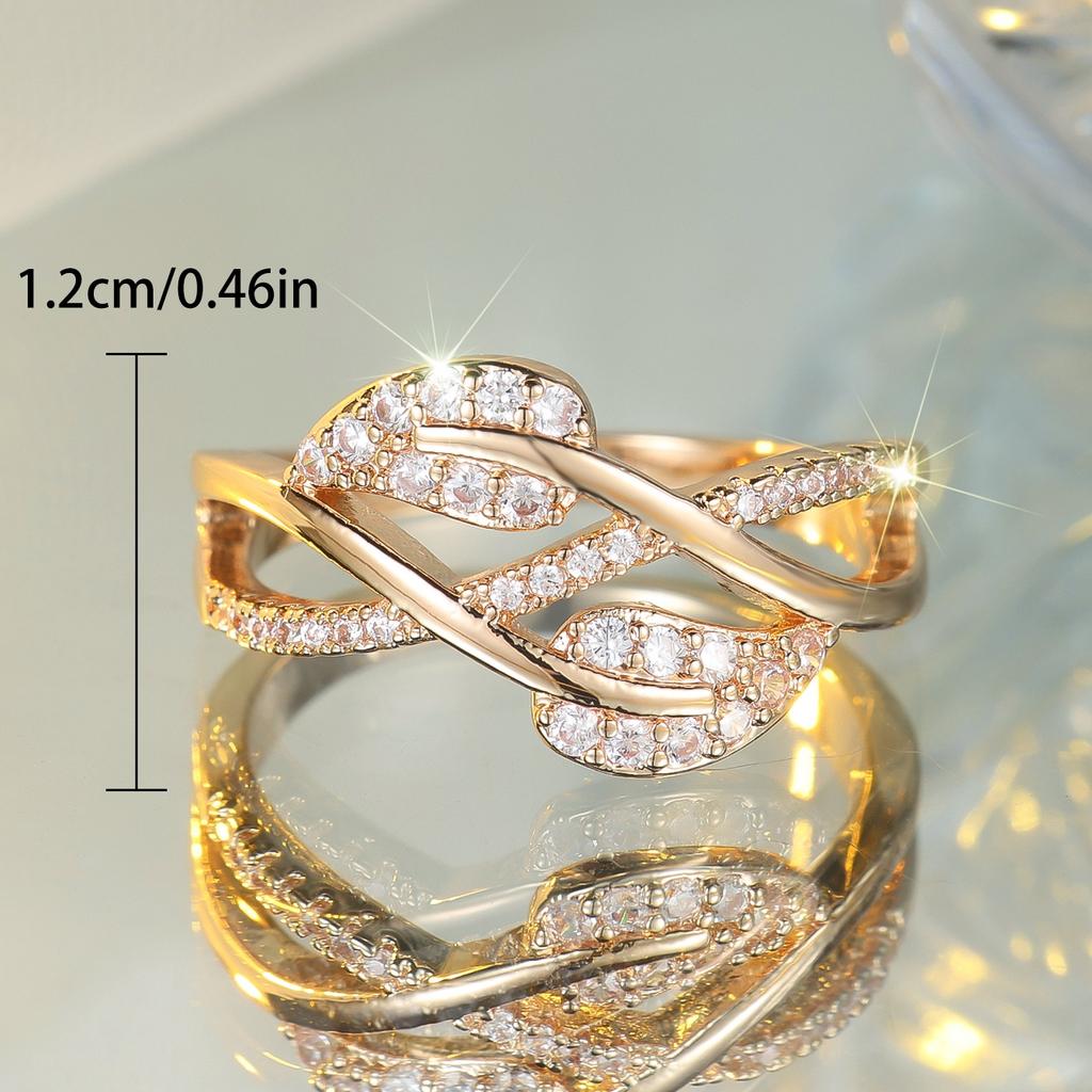 Cute Female White Zircon Stone Tree Leaf Ring Gold Color Engagement Charm Wedding  For Women