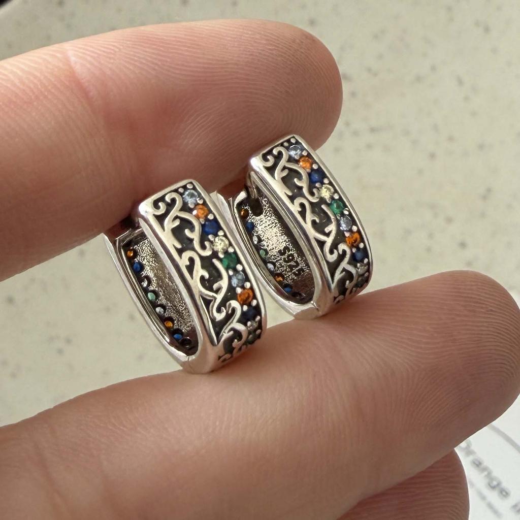 925 Sterling Silver Earrings For Women Trendy Geometric Retro Zircon Earring Jewelry Prevent Allergy Party Gift Accessories