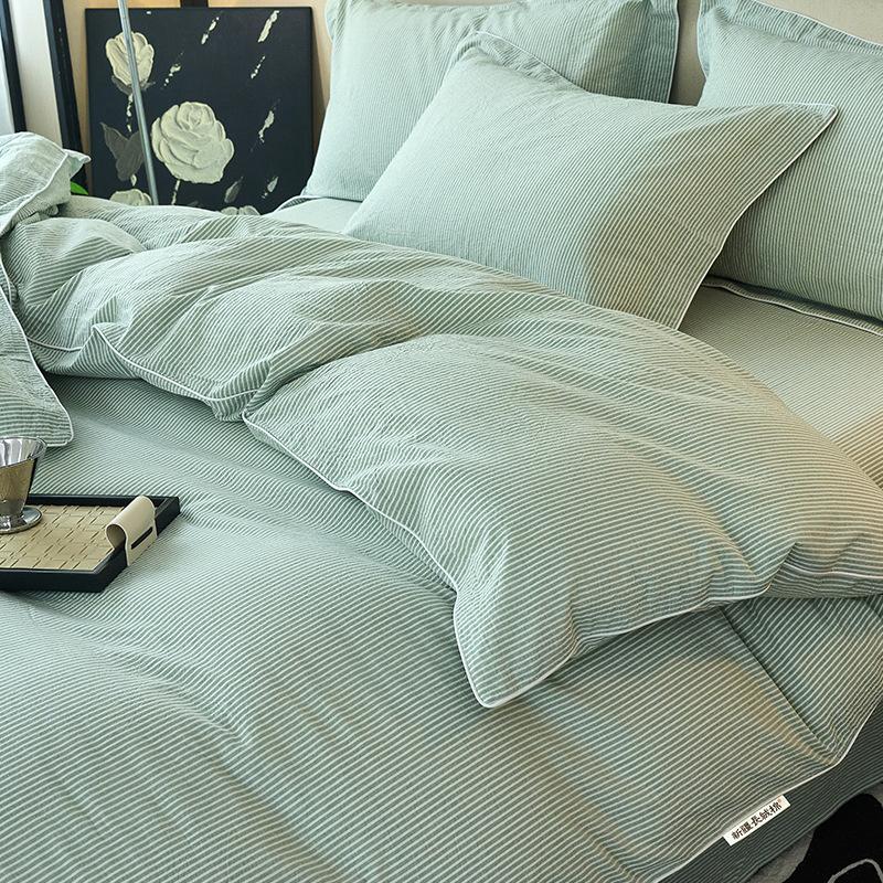 

Комплект из 4 предметов из хлопка, окрашенного пряжей, из стираного хлопка, простой пододеяльник из чистого хлопка, покрывало для односпальной кровати в студенческом общежитии 1.5*2msingle quilt cover