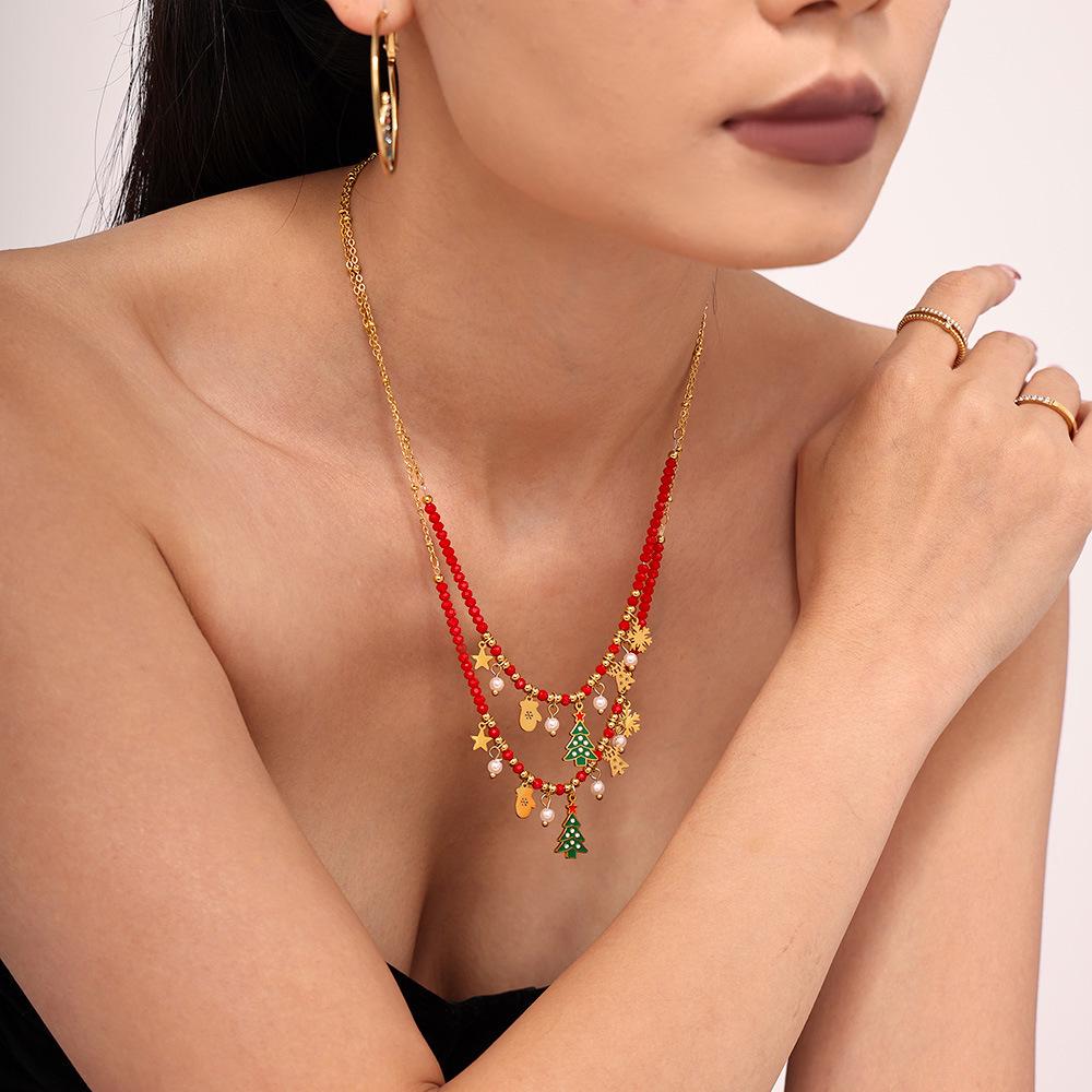 Christmas Zircon Tree Pendant Necklace - Light Luxury Stainless Steel Jewelry for Women