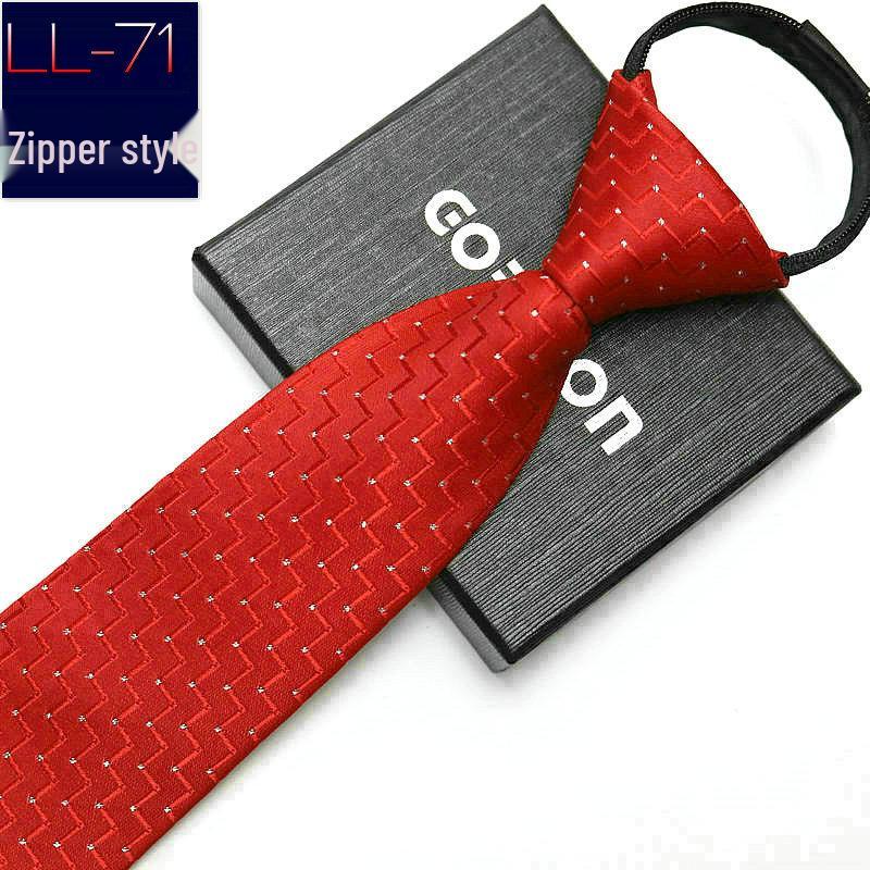 Men's No-Iron Zipper Striped Formal Tie with Logo, 8cm