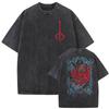 Camisetas Gráficas Lavadas Vintage Juego Bloodborne Bestia Hambrienta de Sangre Camisetas de Manga Corta Moda Gótica para Hombre y Mujer Streetwear