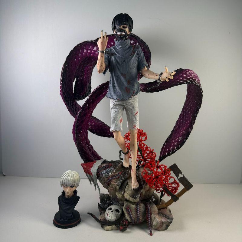 39cm/15.4 Inch Tokyo Ghoul Ken Kaneki Figure 4 Kagune Form Kaneki Two Replaceable Heads Anime Statue Collectible Model Toy Gifts