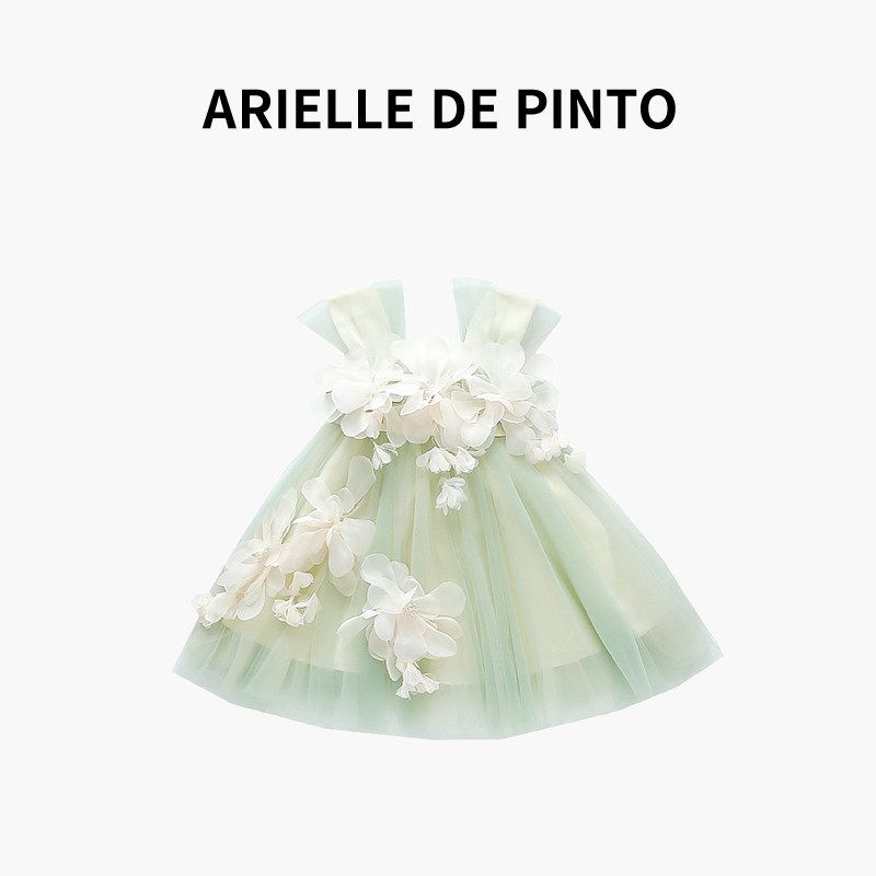 French Arielle De Pinto Children s Clothing Girl Dress Summer Strap Princess Dress Trendy Mesh Skirt Green 90