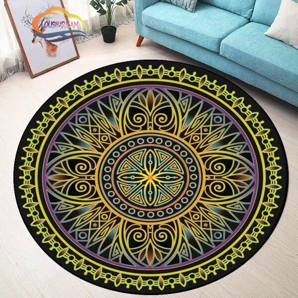 Geometric Symbols Flower of Life Round Carpet Mandala Print Yoga Mat  Cushion Living Room Bedroom Study Rug Floor  Chair