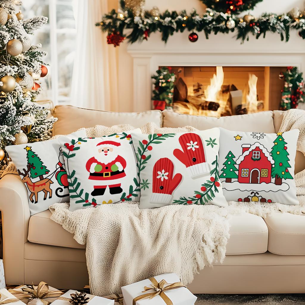 Cartoon Christmas Theme Pillowcase Bedroom Sofa Cushion Cover 100% Polyester Living Room Soft Cushion Pillowcase Home Decor