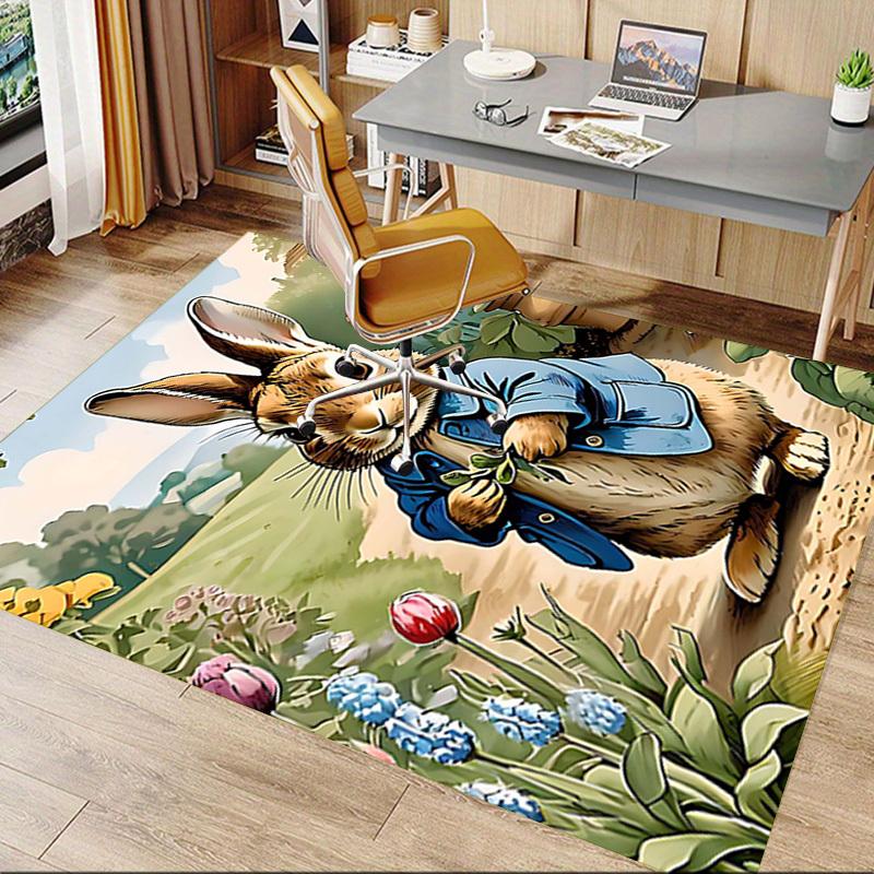 1 Stück Hase Garten Rutschfester Boden Teppich Kompatibel für Büro & Wohnzimmer & Schlafzimmer & Esszimmer - Flach - Maschinengewebt-S0383