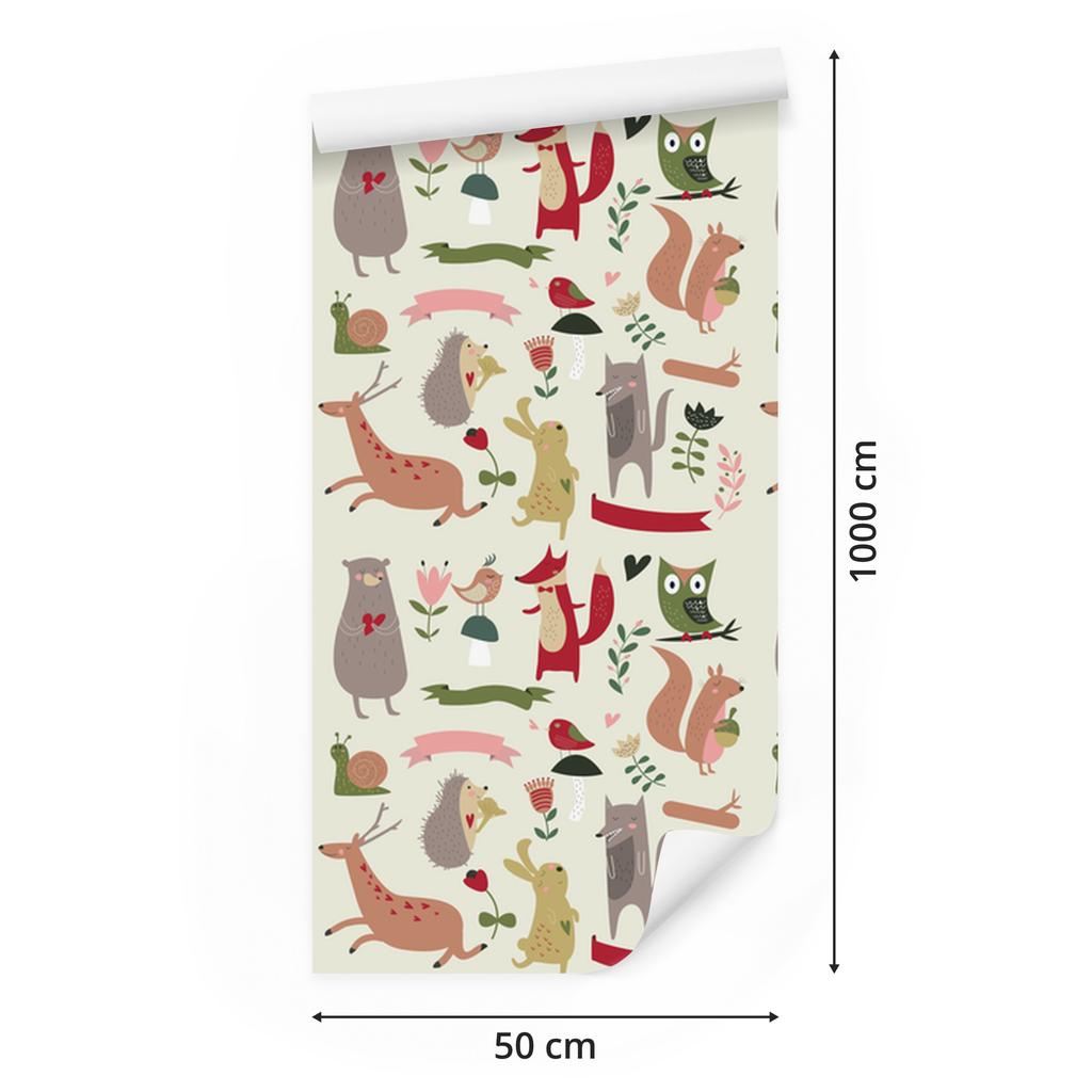Forest animals and hearts wallpaper for living room and bedroom 50x1000