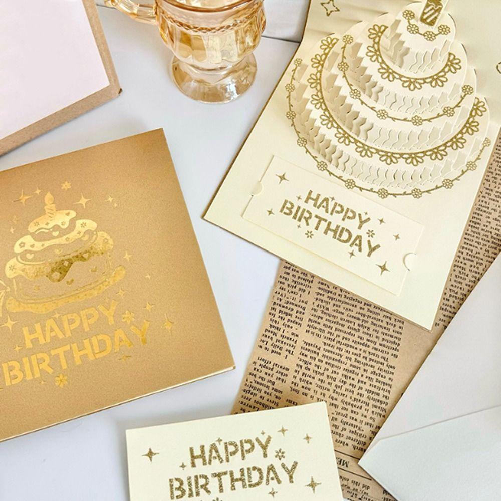 Creative Folding 3D Birthday Card with Envelope Postcard Happy Birthday Card Handmade Surprise Gift Card Party Supplies