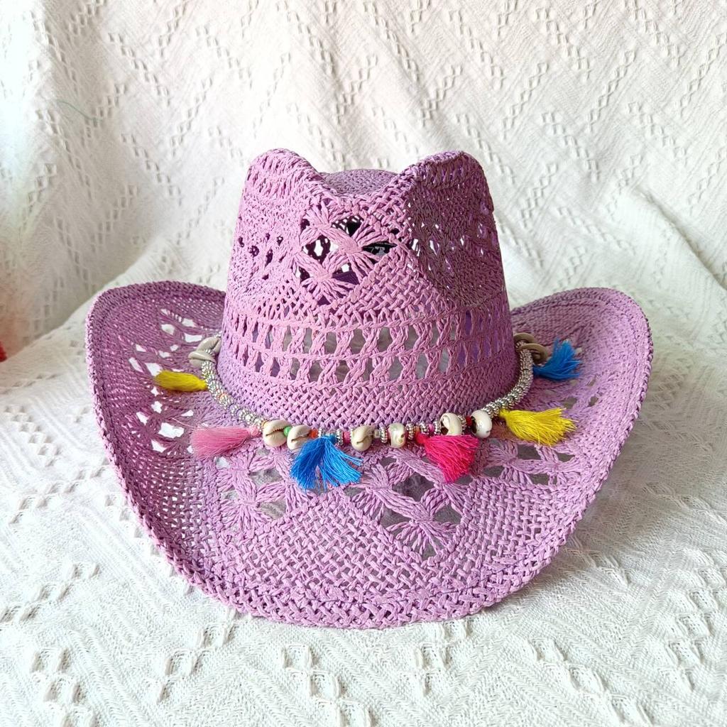 Cappelli Gialli Estivi da Uomo Stile Western Intrecciati a Mano in Paglia Cappello Jazz da Sole da Spiaggia Cappellino da Cowgirl Donna Rosa Shocking Monocolore Sombrero Uomo