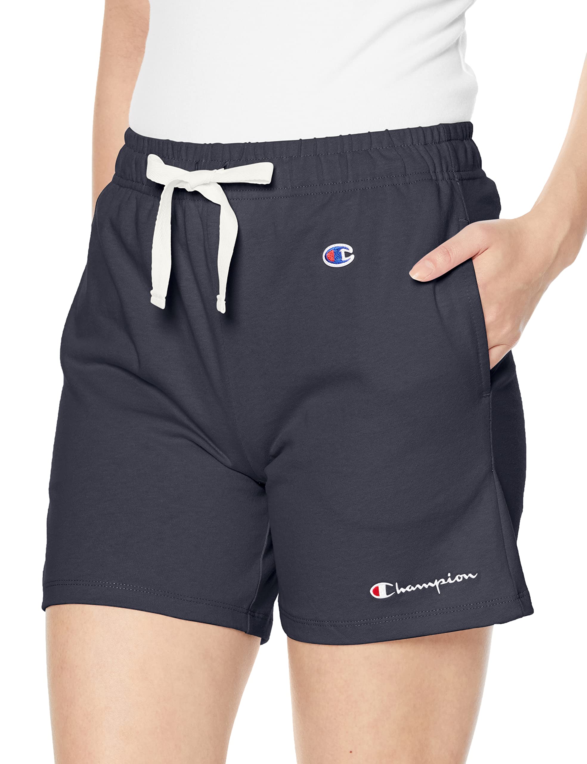 

Champion Одежда Вышитый Скрипт L Шорты, 100% Хлопок, США, Стирка, Логотип, Базовая Женская, CW-X507, Темно-синий,