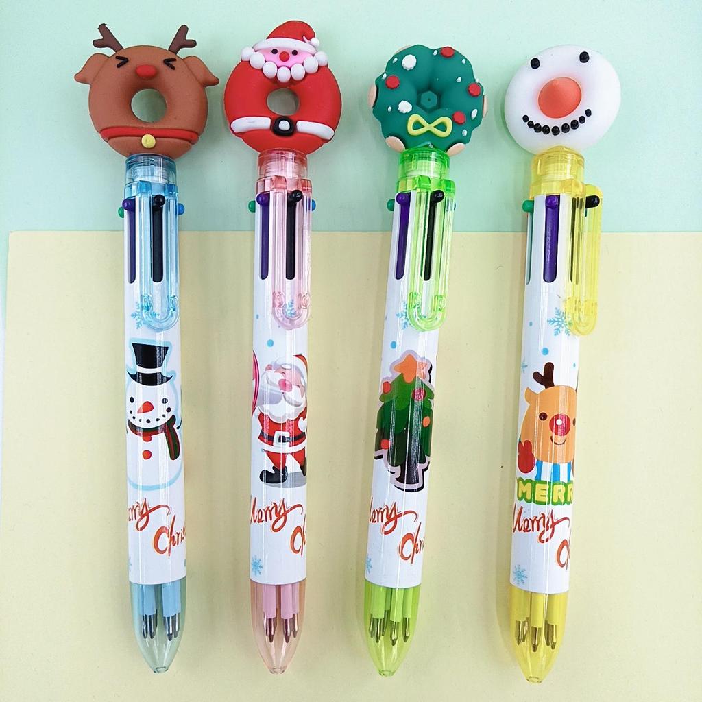Creative Christmas 6-Color Ballpoint Pen with Cartoon Santa Claus - Ideal for Holiday Journaling and Student Prizes.