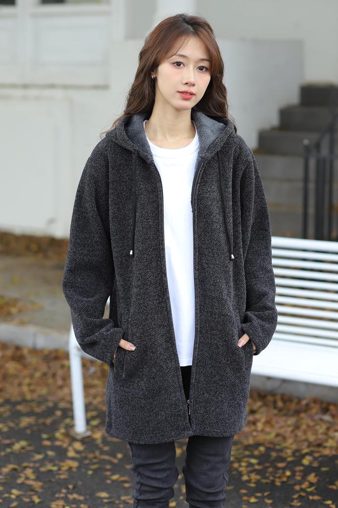 Necoat Long Long Size L Women's Parka, Fleece-Lined, Sleeves, Fall/Winter, Gray,