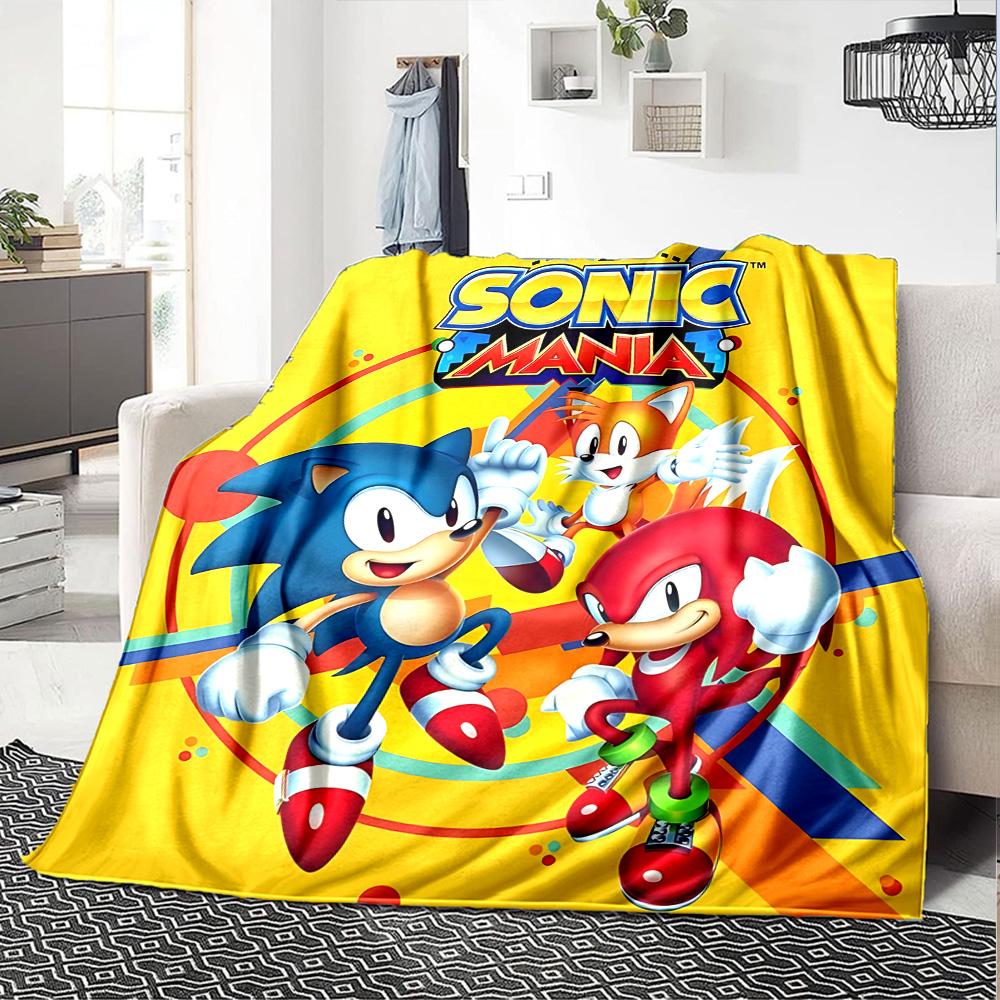 Sonic Mania Adventure Flannel Blanket Super Soft Warm Cozy Blanket For Sofa Bed Office Travel Allseason Home Decor Gift