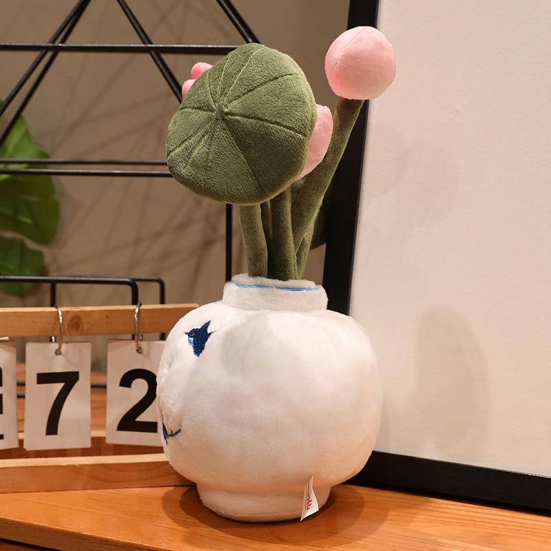 Plush Lotus Potted Plant Ornament – Cozy Flower Figurine for Home Decor, Gifts, or Events.