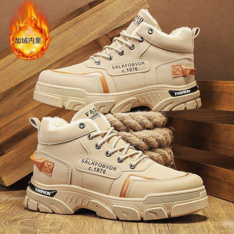 Winter men's shoes Martin boots men's velvet warm thickened labor insurance shoes construction site work cotton shoes tooling boots men