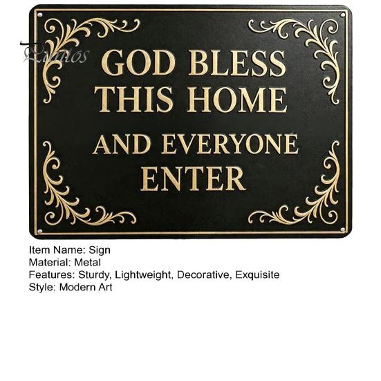 Dekorative Hausschilder Gott Segne Dieses Vintage Metallwandschild, Eisen Hängendes Schild Dekoration, Außenakzente Christliche Segenskunst für Garten Hof Veranda