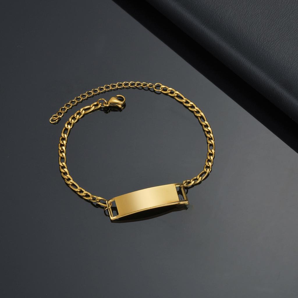 Atoztide Personalized Custom Name Bar Bracelet Stainless Steel For Men Women Engrave Letter Butterfly Figaro Chain Jewelry Gift