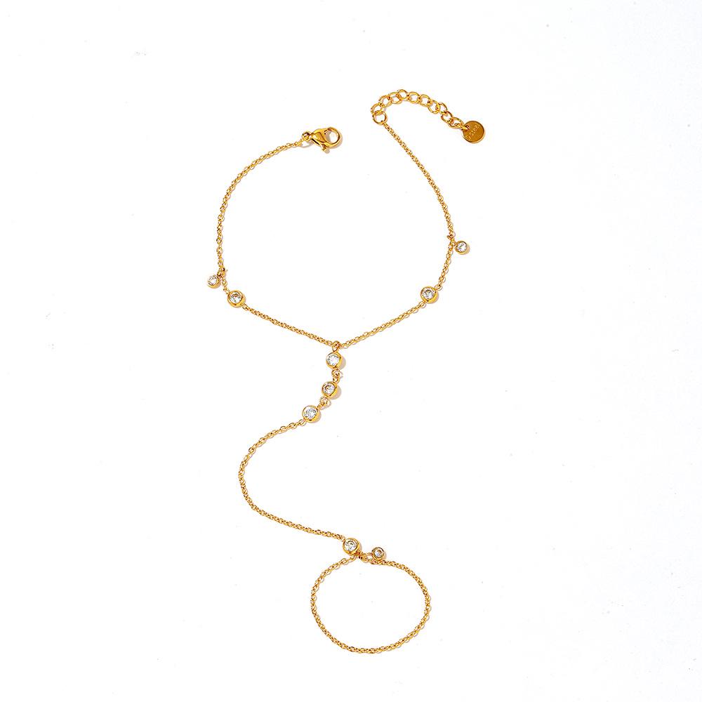 High-End Gold-Plated Stainless Steel Bracelet with Diamond Accents - European American Style