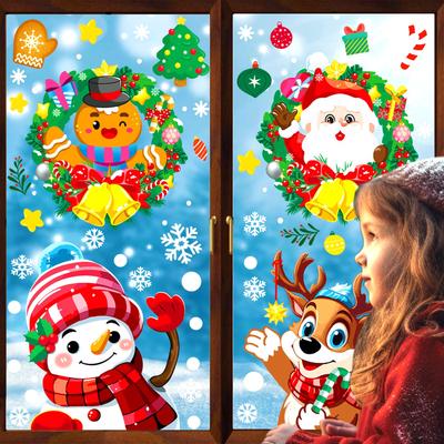 Weihnachtsfensteraufkleber Weihnachtsmann Schneemann Rentier Glasaufkleber Schaufensterdekoration Statisch haftende Fensterfolien Feiertagsdekoration