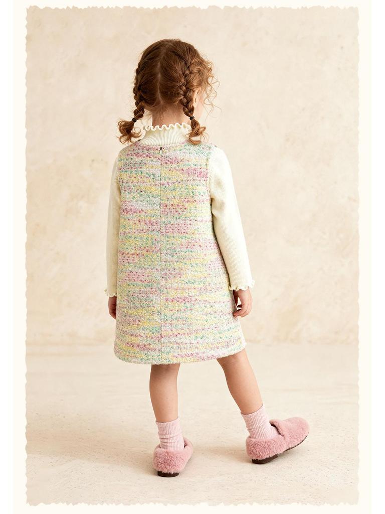 Tongbei 2025 Winter Girls' Sweet Bow Wool Sleeveless Dress