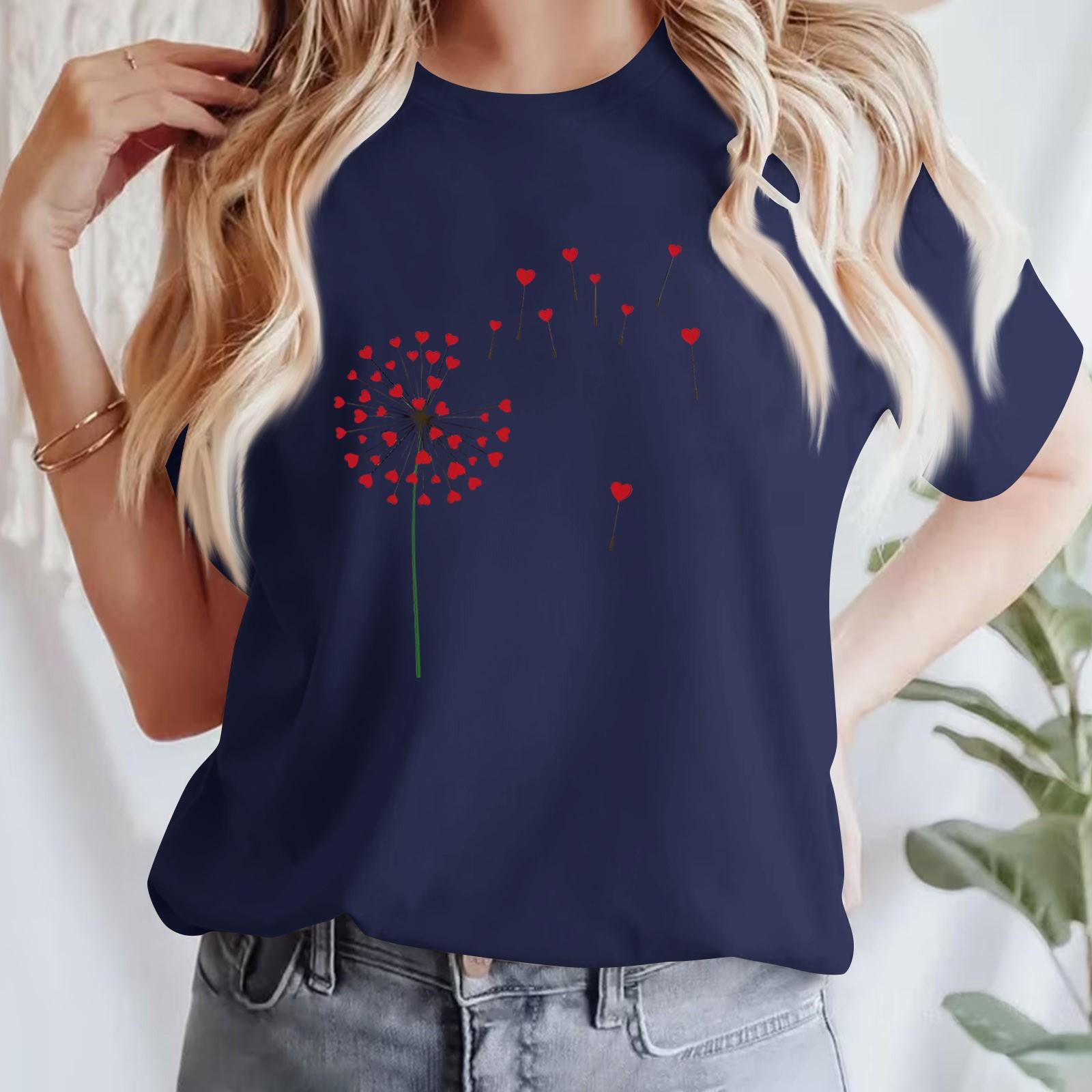 

Жіноча повсякденна футболка з принтом і круглим вирізом, пуловер з короткими рукавами L Темно-синій