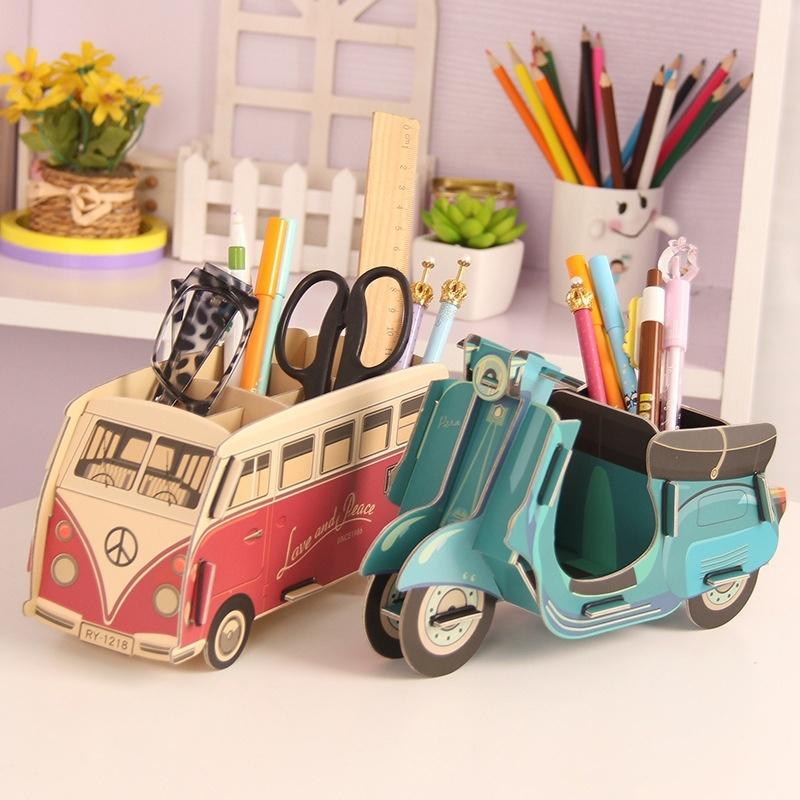 Nowy Drewniany Pojemnik na Długopisy DIY Pudełko do Przechowywania Artykułów Szkolnych Organizery Biurowe Pudełka Kreatywny Prezent dla Dziecka