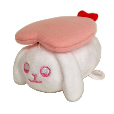 Sushi Zoo Sushipyon Hase Plüschtier Schlüsselanhänger Maskottchen, Sushi & Tier Mix, Verschlafenes Gesicht, Süße Garnele Topping, Abnehmbar, Flauschig, Handflächengroß (11 cm