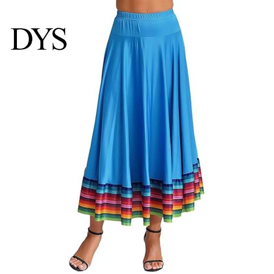 Grote Zwaaiende Zoom Rok Maxi Dames Volksdans Elastische Taille Spaanse Vrouwen Wijde Regenboog Mexicaanse Flamenco Optreden Kleurrijke Onderkant
