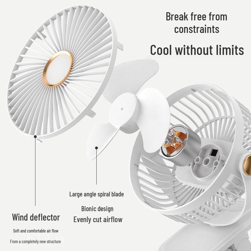 Rechargeable Mini Desk Fan with Clip - Portable, Strong Wind, Ideal for Office, Dorm, Bedside & Camping.