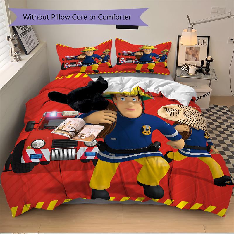 Fireman Sam'S Adventure Print 3Pcs Bedding Setduvet Cover With 2 Bedropillowcase Home Birthday Gift