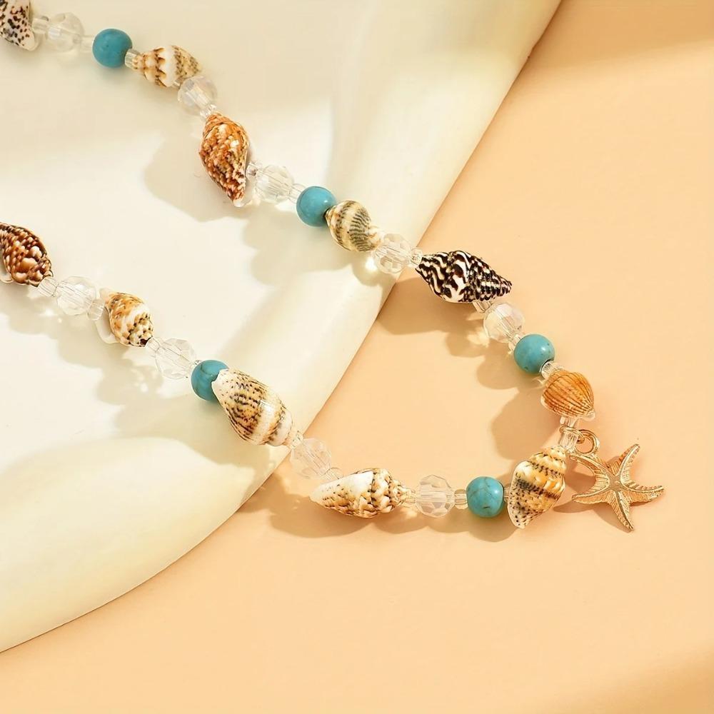 Alloy Bohemia Style Necklaces Hand Woven Pink Starfish Necklaces Originality Shell Necklace