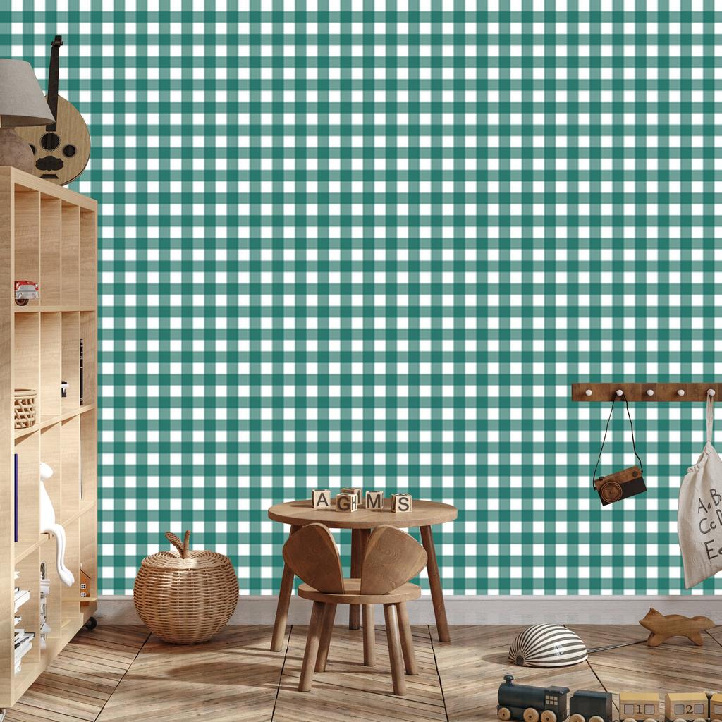 Colorful retro checkered wallpaper in sea and white for living room and bedroom 50x1000