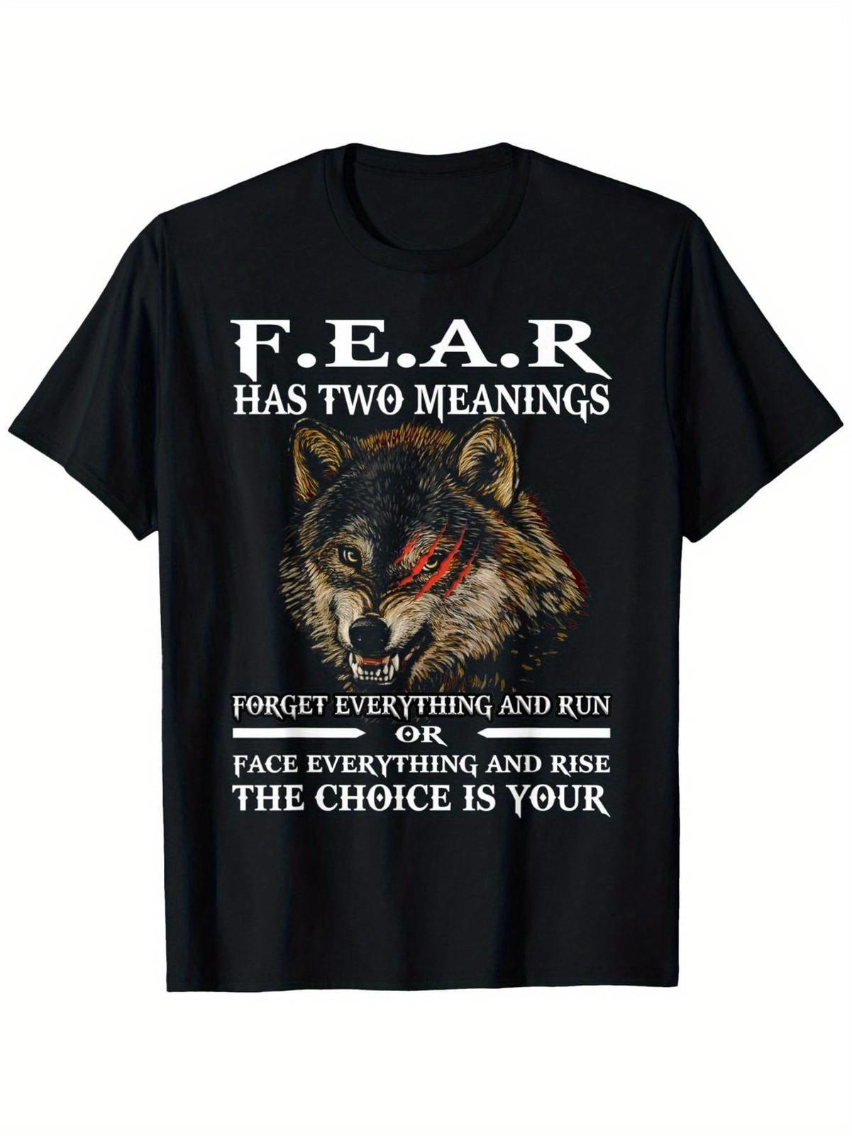 

Mens & Womens Wolf Graphic T-Shirt - Face It, Run Bold Quote - Heavyweight 200 5XL різнокольоровий
