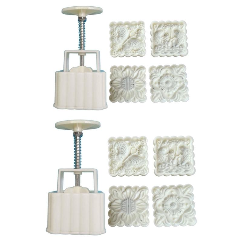 Mooncake Stamps Flowers Shaped Moon Cake Mold Set Festival DIY Hand Press Tools