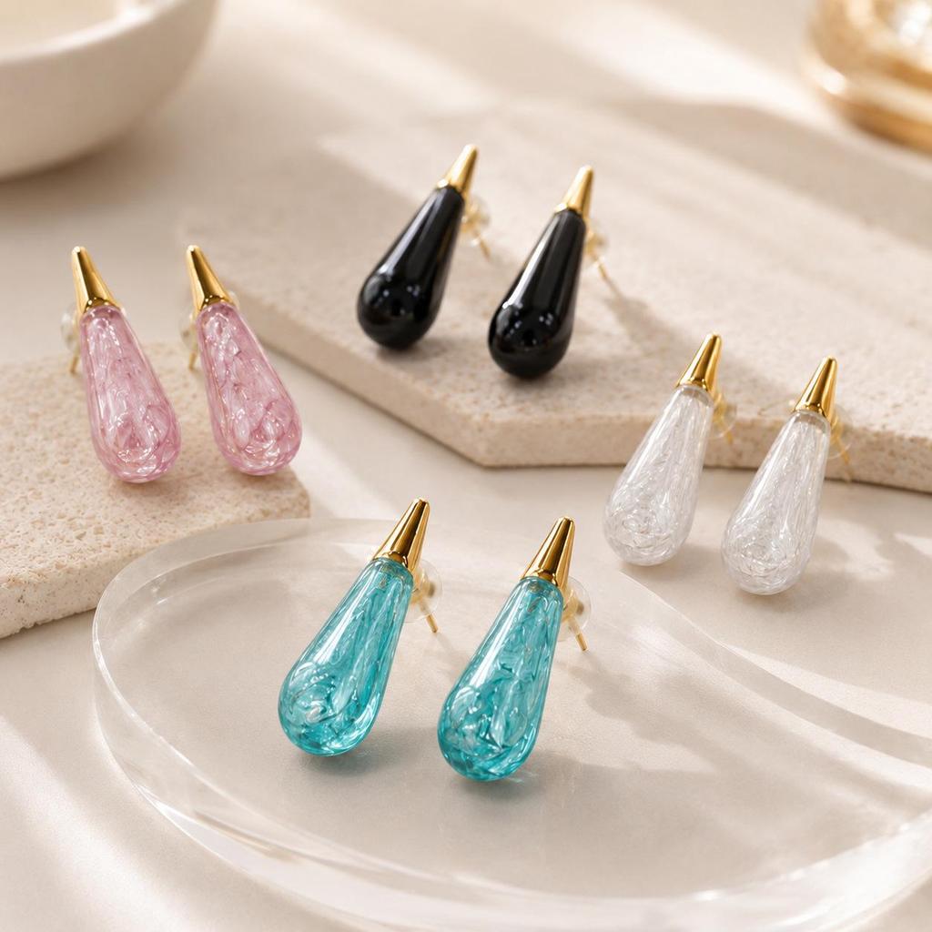 Korean Style Stainless Steel Enamel Water Drop Earrings - Versatile and Colorful Dangles
