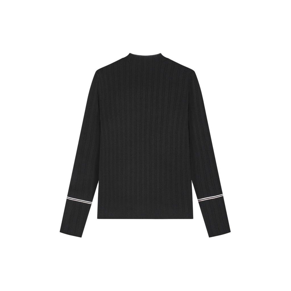 Fila Solid Color Round Neck Pullover Casual Long Sleeve Knit Sweater Women Sweater Black F11W411415F-BK