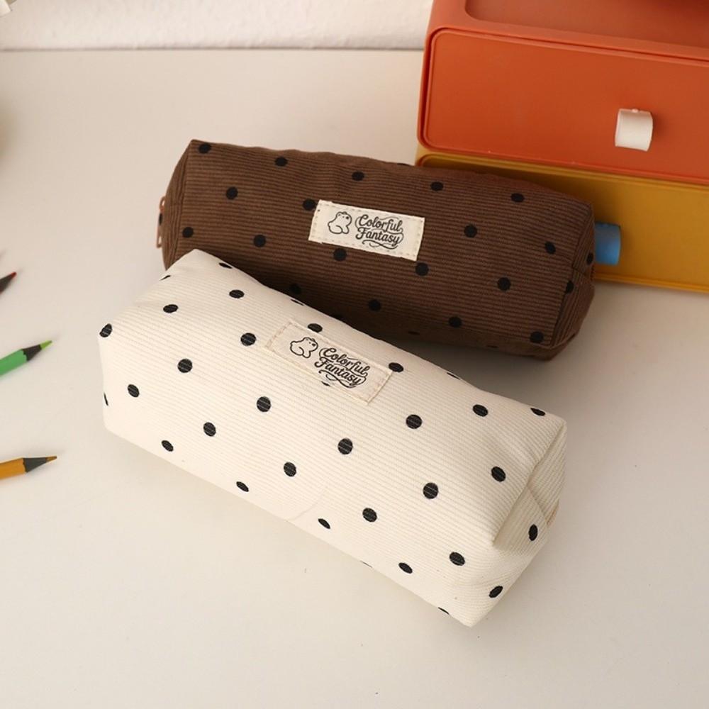 Large Capacity Polka Dot Pencil Case Cute Design Stationery Pen Bag School Use