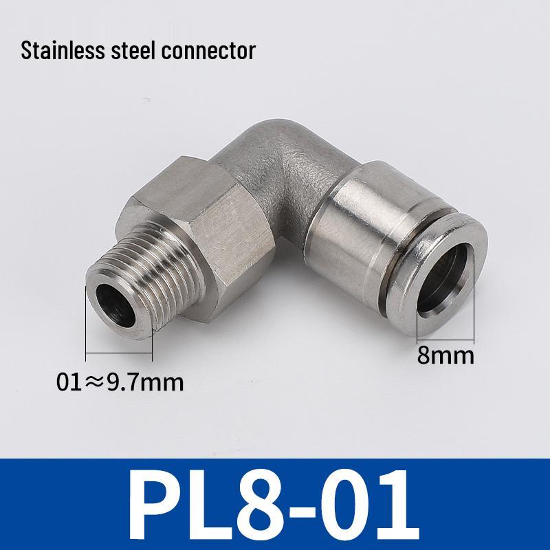 304 Stainless Steel Threaded Pneumatic Air Hose Quick Connect Fitting, PC/PL Options: 8-02, 4-M5, 6-01, 10-03.
