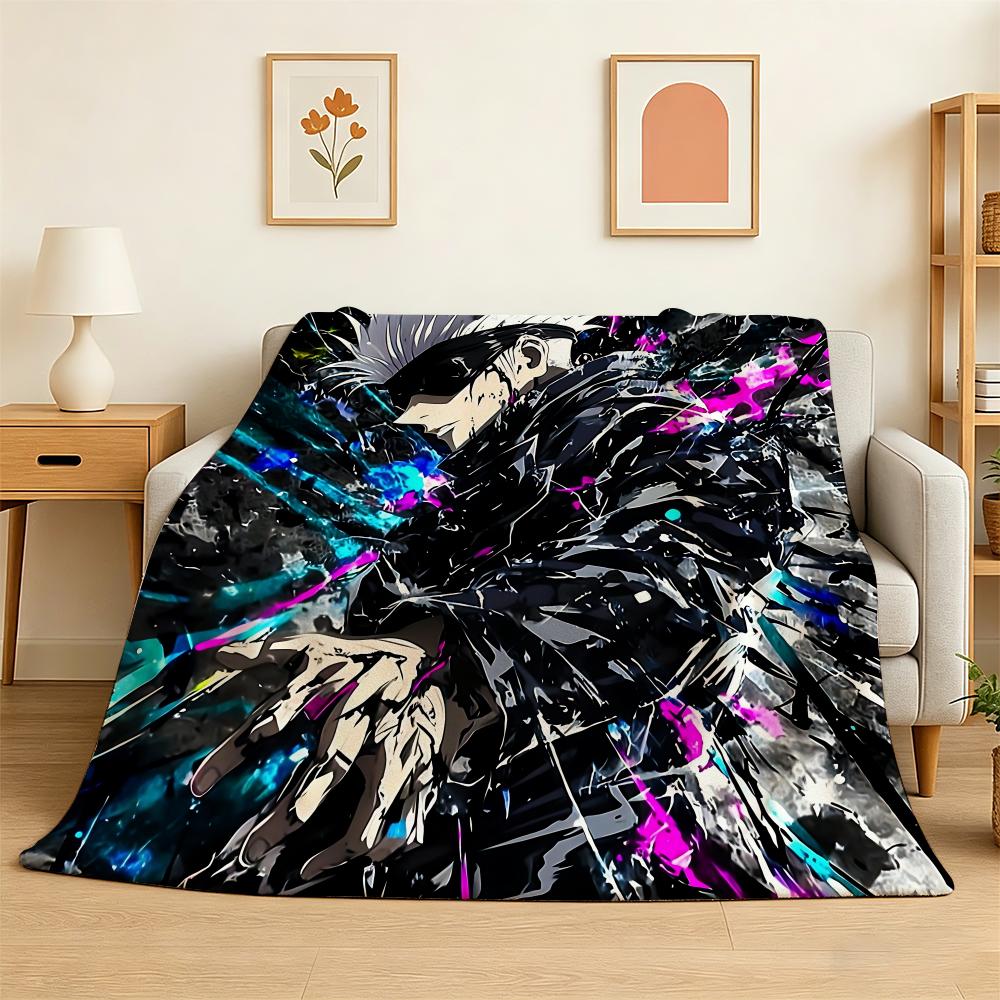 Cartoon Jujutsu Kaisen Throw 240g Flannel Blanket Lightweight Soft Skin-friendly Summer Thin Throw Blanket 75X95CM