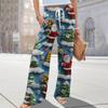 Ladies' Loose And Casual Christmas Printed Wide Leg Pants With Elastic Waistband Drawstring And Pocket Pants