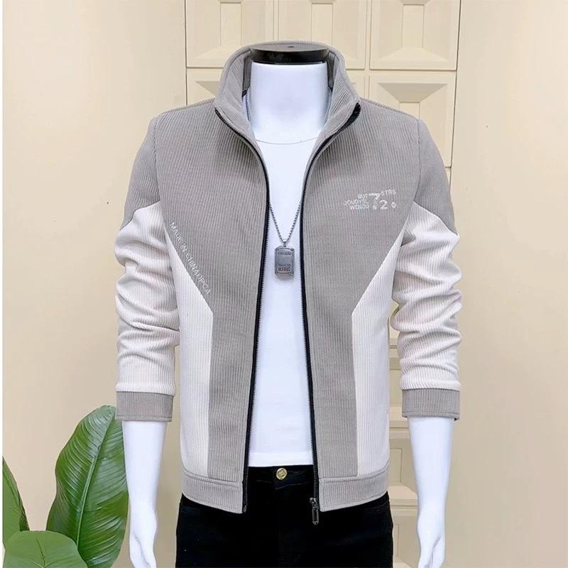 Veste Nouvelle Homme Printemps et Automne Coupe Slim Col Montant Assortiment de Couleurs Haut de Gamme Polyvalente Décontractée Veste Jeune
