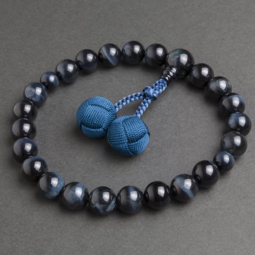 Nenjudo < Made In Japan: Men's Prayer Beads, 22 Beads Made with Premium Natural Blue Tiger's Eye Stone, Silk Tassel, Prayer Bead Bag Included. Suitabl