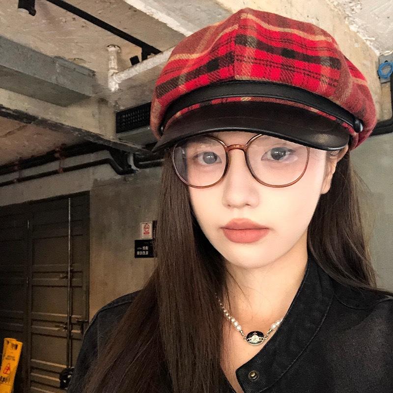 New Trendy Elegant Plaid Newsboy Cap With Leather Trim Women Beret Hat Daily Streetwear Fashion Headwear Women Gifts Party Caps