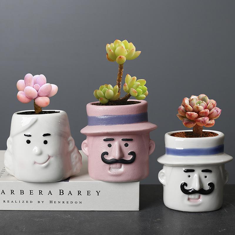 New Gardening Ceramic Flower Pot White Creative Desktop Succulent Flower Ornament