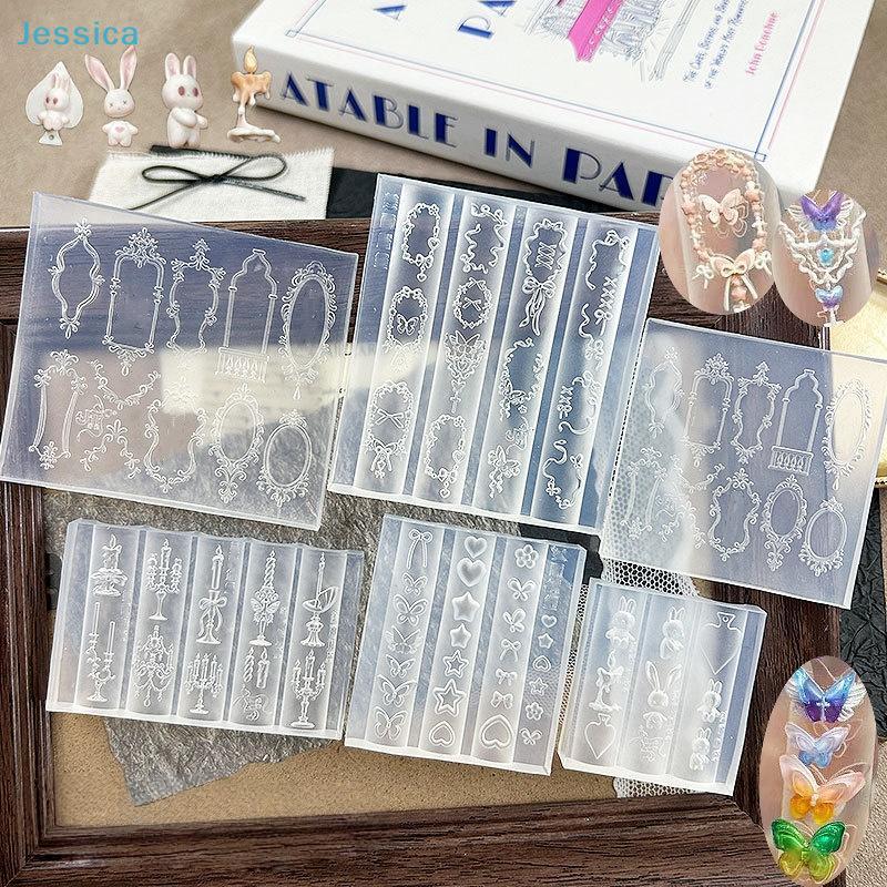 3D Silicone Nails Mold Bowknot Sea Jellyfish Shell Rose Leaf Design Transparent Manicure Template