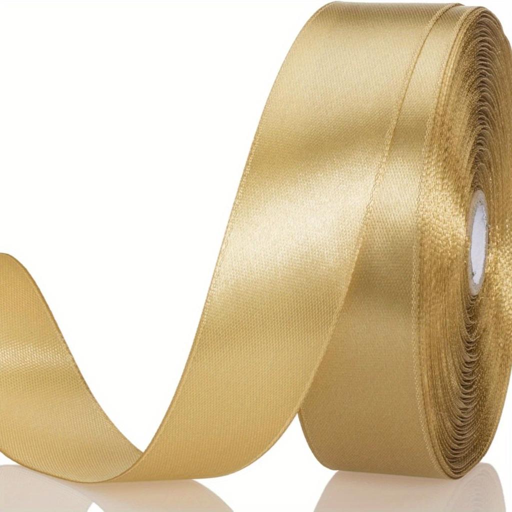 1 Roll Champagne Golden Satin Ribbon - Luxury Glossy Gift Wrap Ribbon for Wedding, Birthday,Wedding Bouquets, Webbing Strap