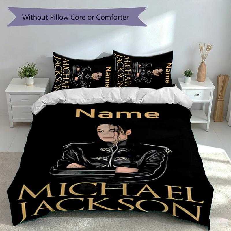 3pcs Custom Name Michael Jackson Set,Includes 1 Duvet Cover and 2 Pillowcases,All-season Bedroom Decor