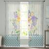 Spring Floral Watercolor Plaid Sheer Curtains For Living Room Bedroom Kids Room Tulle Window Treatment Drapes