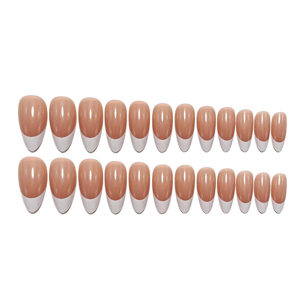 Cross-Border Hot Sale Almond Shape Nail Tips - White French Edge Nail Art Stickers, Sweet False Nails.